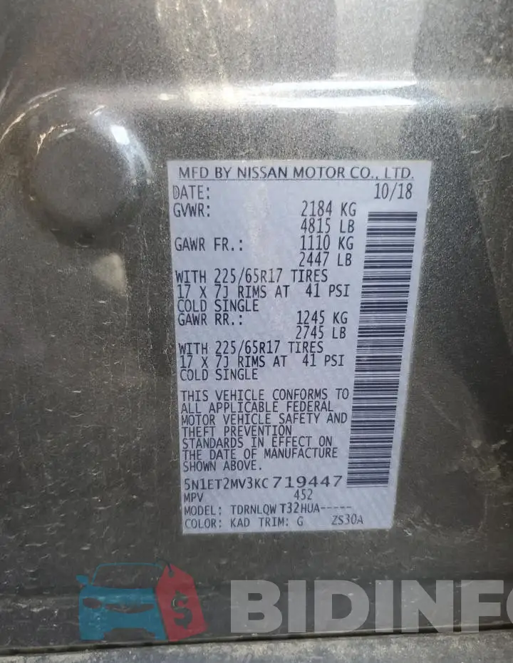5N1ET2MV3KC719447 Photo# 13