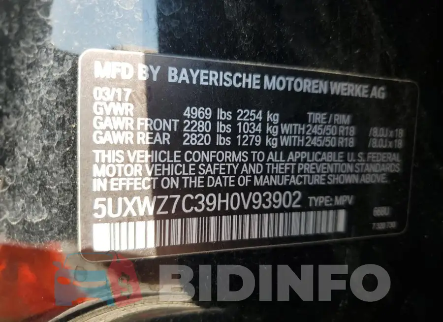 5UXWZ7C39H0V93902 Photo# 13