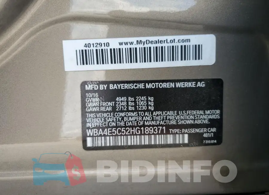 WBA4E5C52HG189371 Photo# 12