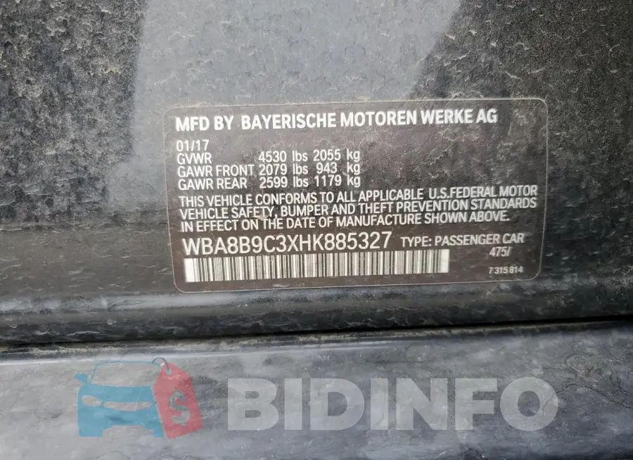 WBA8B9C3XHK885327 Photo# 12