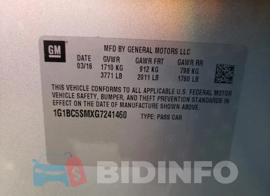 1G1BC5SMXG7241460 Photo# 12