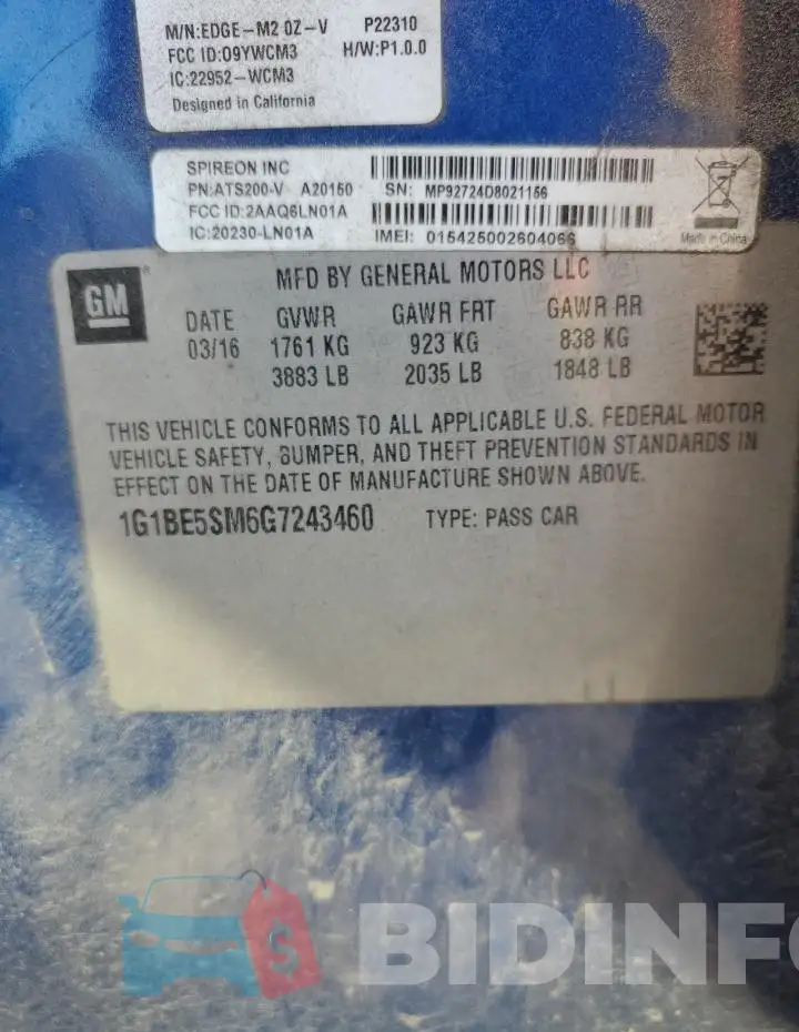1G1BE5SM6G7243460 Photo# 12