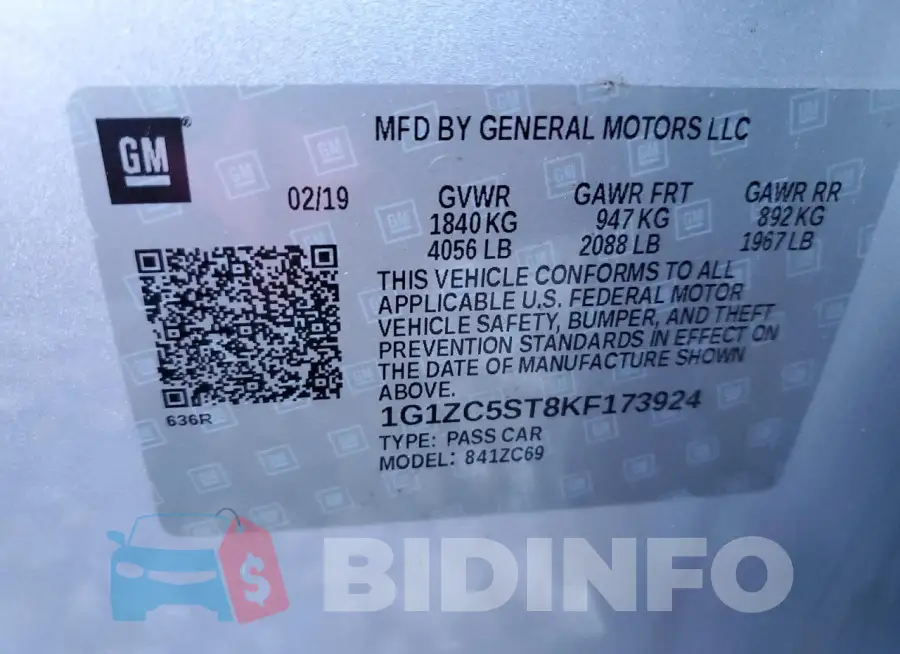 1G1ZC5ST8KF173924 Photo# 12
