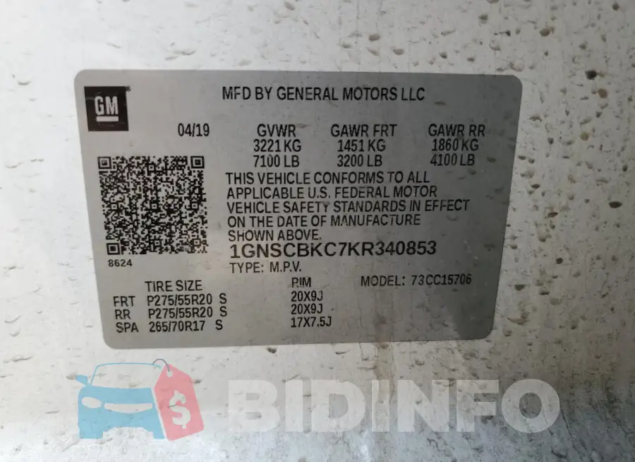 1GNSCBKC7KR340853 Photo# 13