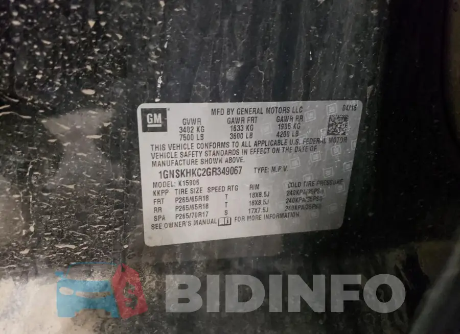 1GNSKHKC2GR349067 Photo# 13