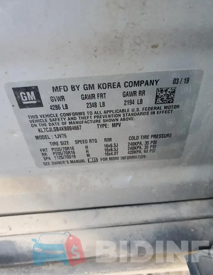 KL7CJLSB4KB884667 Photo# 14