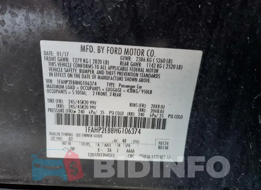 1FAHP2E88HG106374 Photo# 12