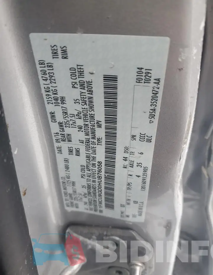 1FMCU9GD0HUB76058 Photo# 13