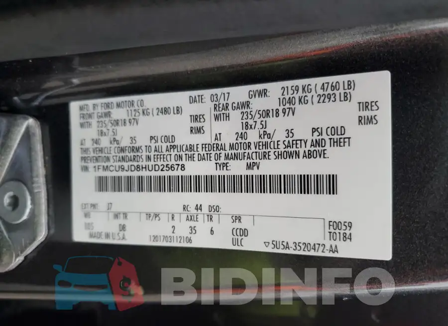 1FMCU9JD8HUD25678 Photo# 13