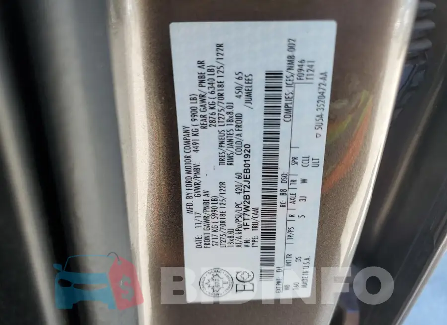 1FT7W2BT2JEB01920 Photo# 12