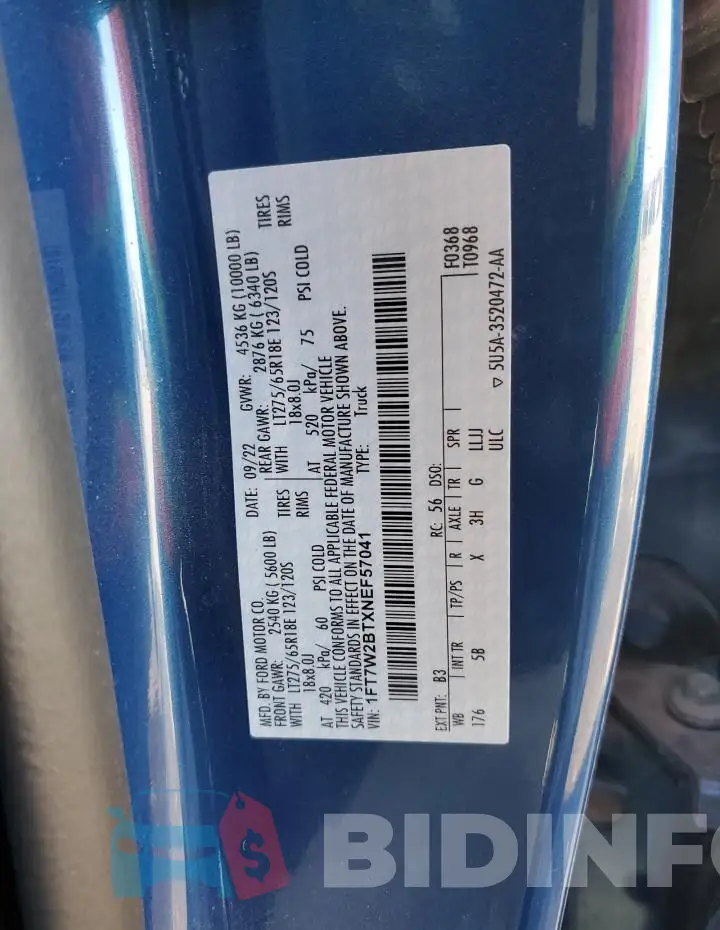 1FT7W2BTXNEF57041 Photo# 12
