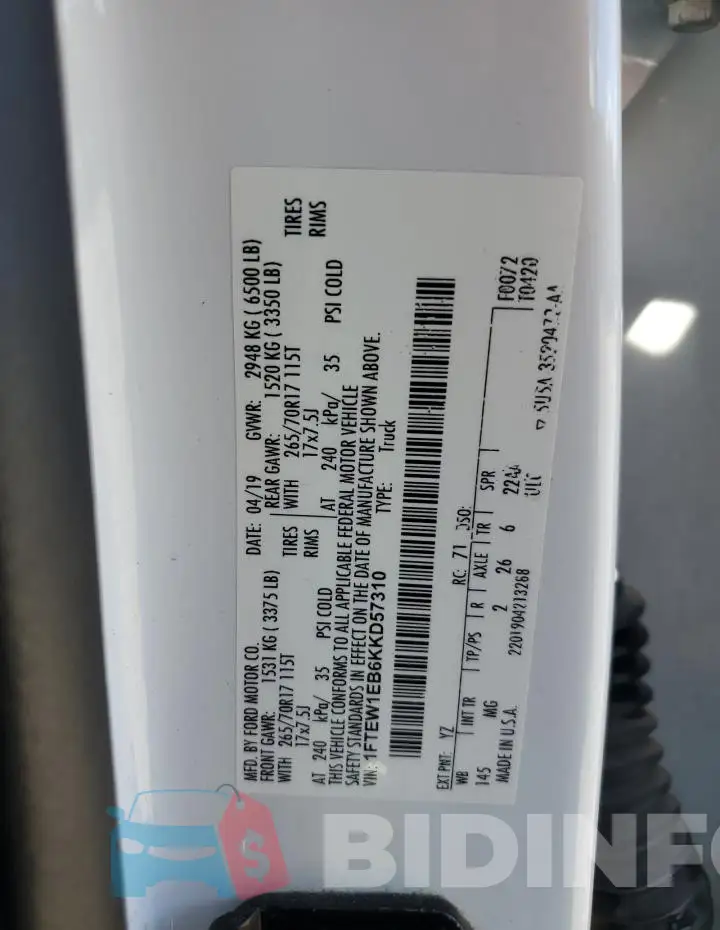 1FTEW1EB6KKD57310 Photo# 13