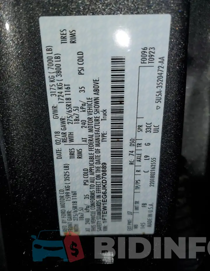 1FTEW1EG6JKD70889 Photo# 12