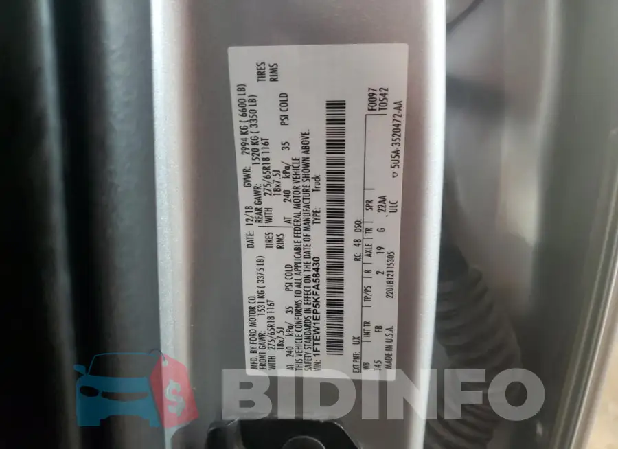 1FTEW1EP5KFA58430 Photo# 13