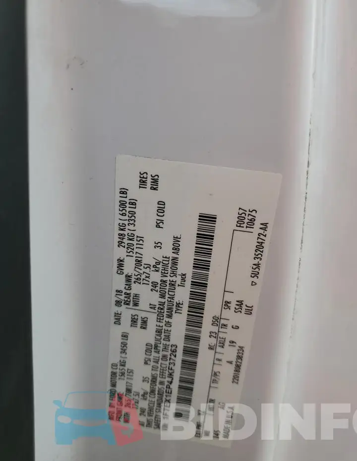 1FTEX1EP4JKF37263 Photo# 12