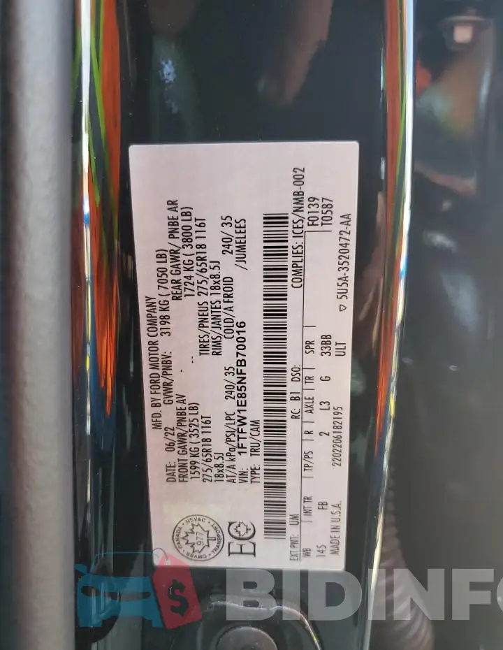 1FTFW1E85NFB70016 Photo# 12