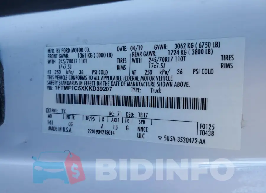 1FTMF1C5XKKD39207 Photo# 12
