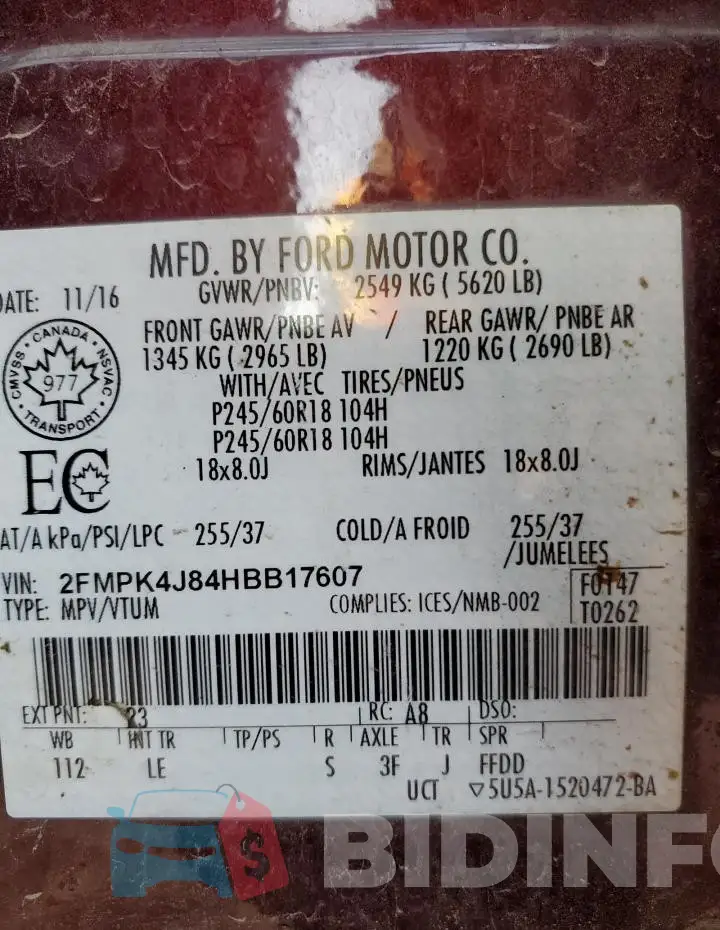 2FMPK4J84HBB17607 Photo# 14