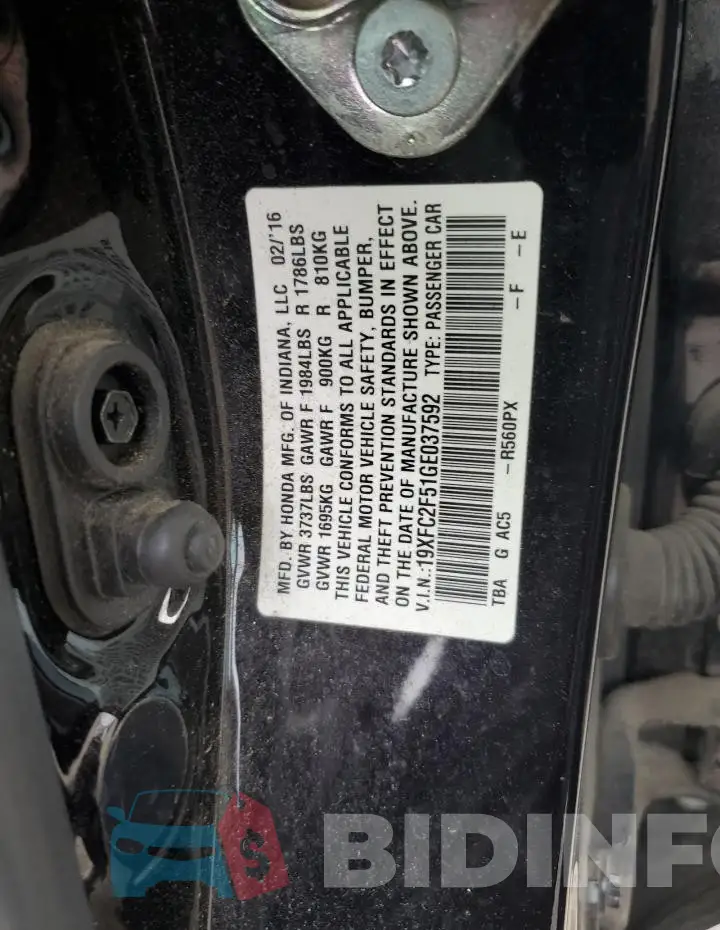 19XFC2F51GE037592 Photo# 12