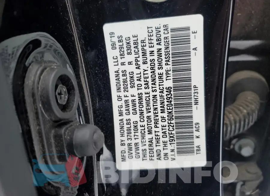 19XFC2F60KE049346 Photo# 12
