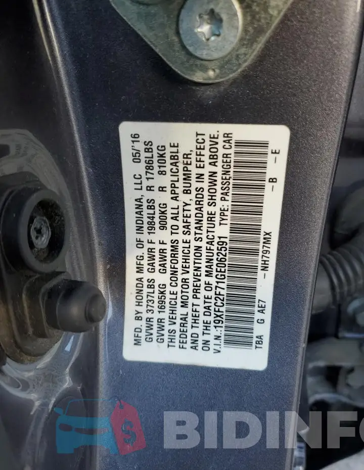 19XFC2F71GE062591 Photo# 12