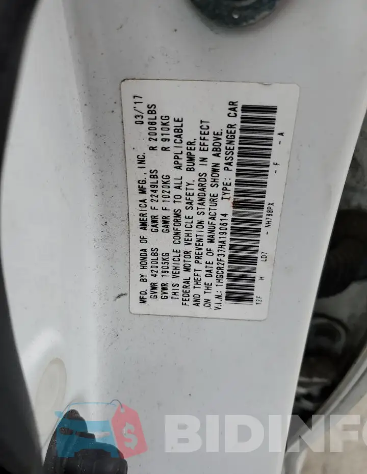1HGCR2F37HA190614 Photo# 13