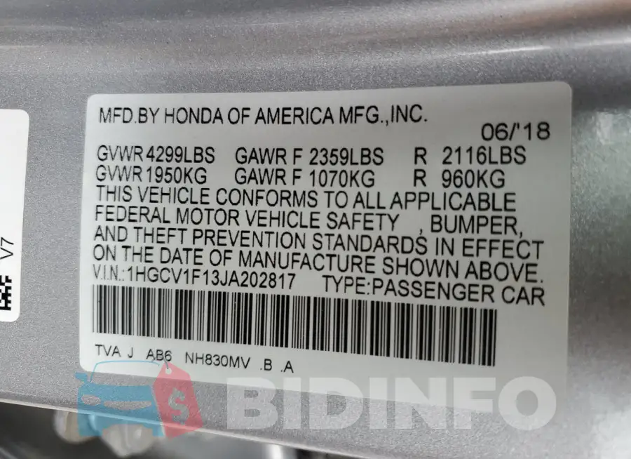 1HGCV1F13JA202817 Photo# 12