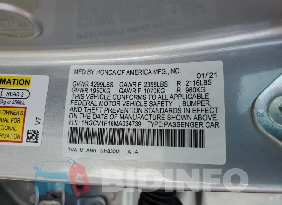 1HGCV1F16MA034739 Photo# 13