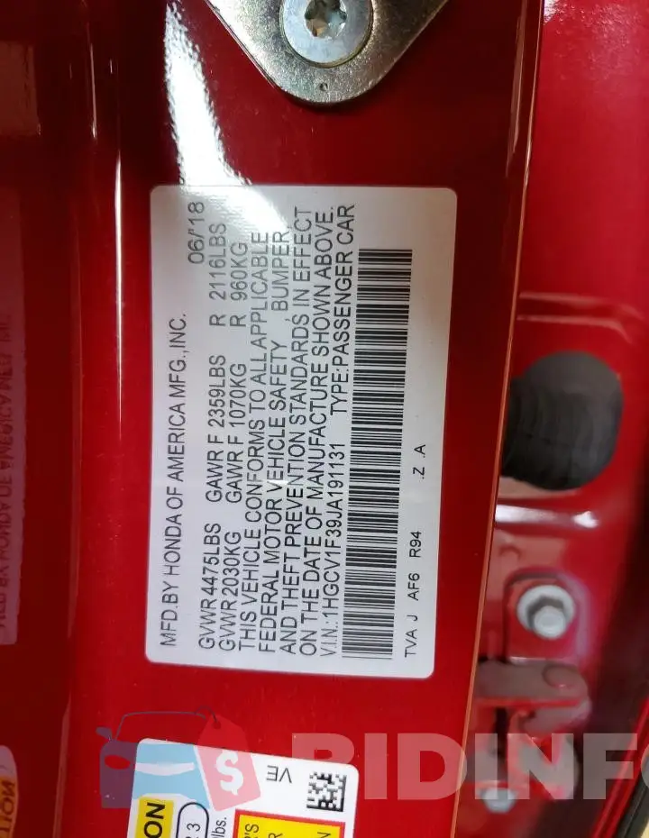 1HGCV1F39JA191131 Photo# 12