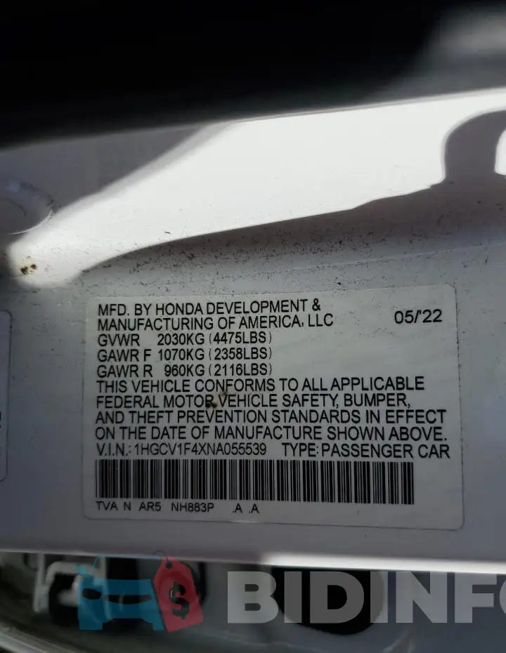 1HGCV1F4XNA055539 Photo# 12