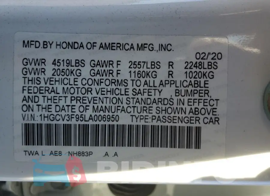 1HGCV3F95LA006950 Photo# 12