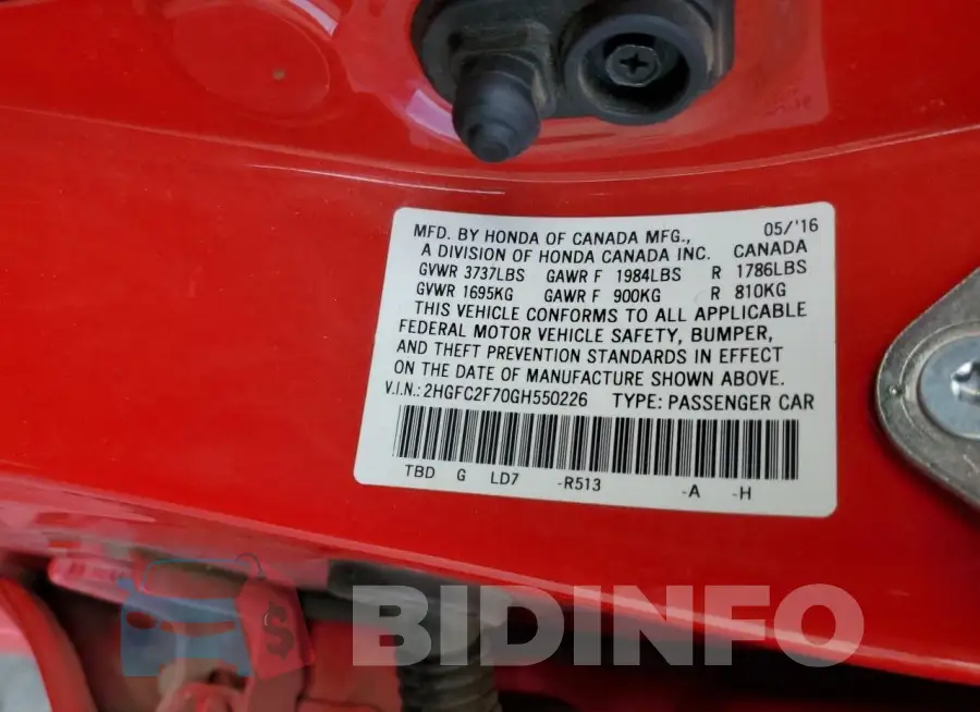 2HGFC2F70GH550226 Photo# 13