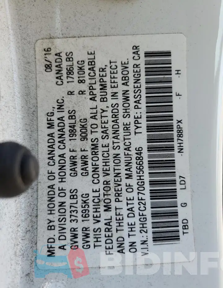 2HGFC2F70GH566846 Photo# 12