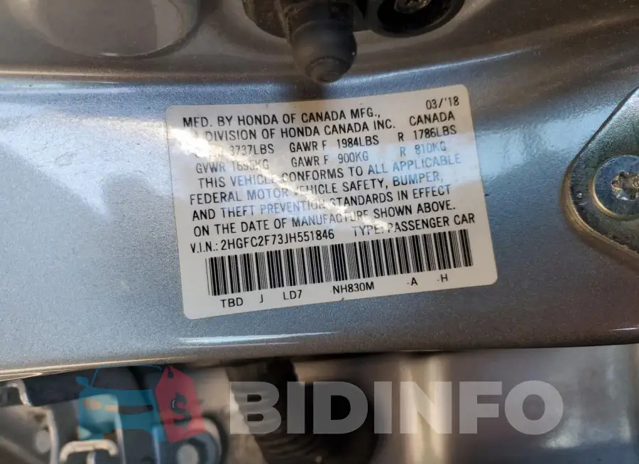 2HGFC2F73JH551846 Photo# 12