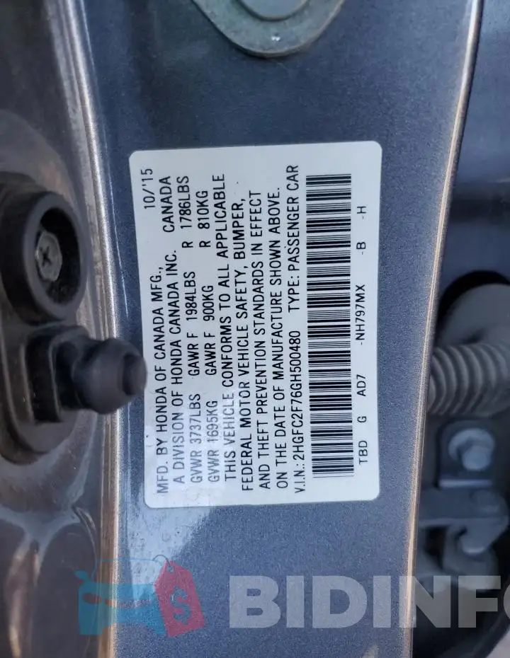 2HGFC2F76GH500480 Photo# 12