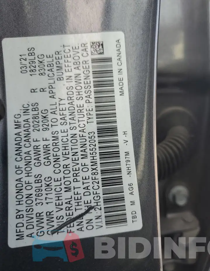 2HGFC2F8XMH552053 Photo# 12