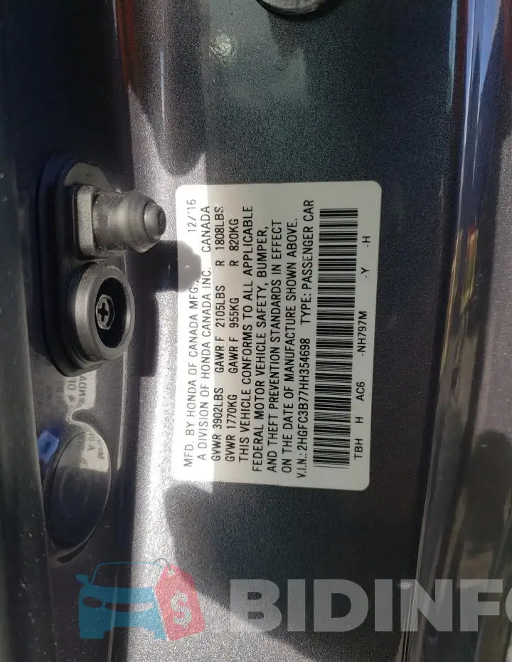 2HGFC3B77HH354698 Photo# 12