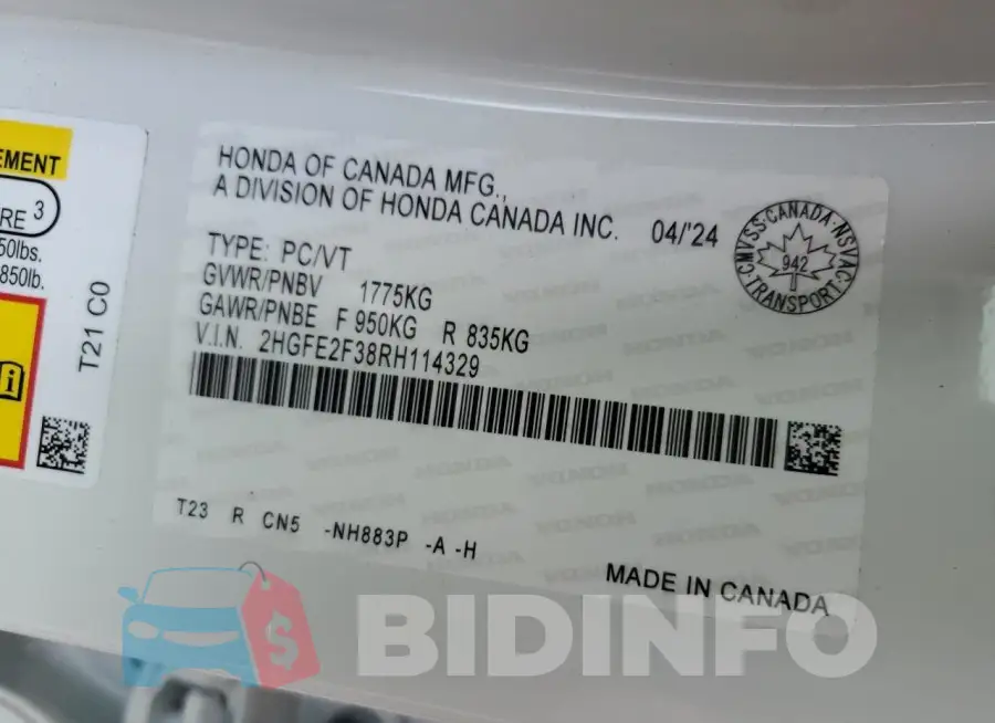 2HGFE2F38RH114329 Photo# 12