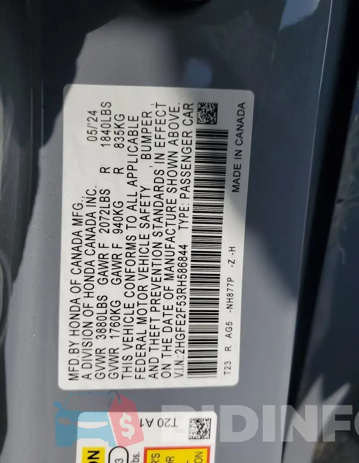2HGFE2F53RH586844 Photo# 12