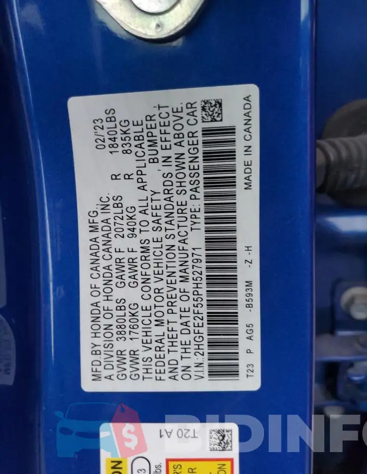 2HGFE2F55PH527971 Photo# 12