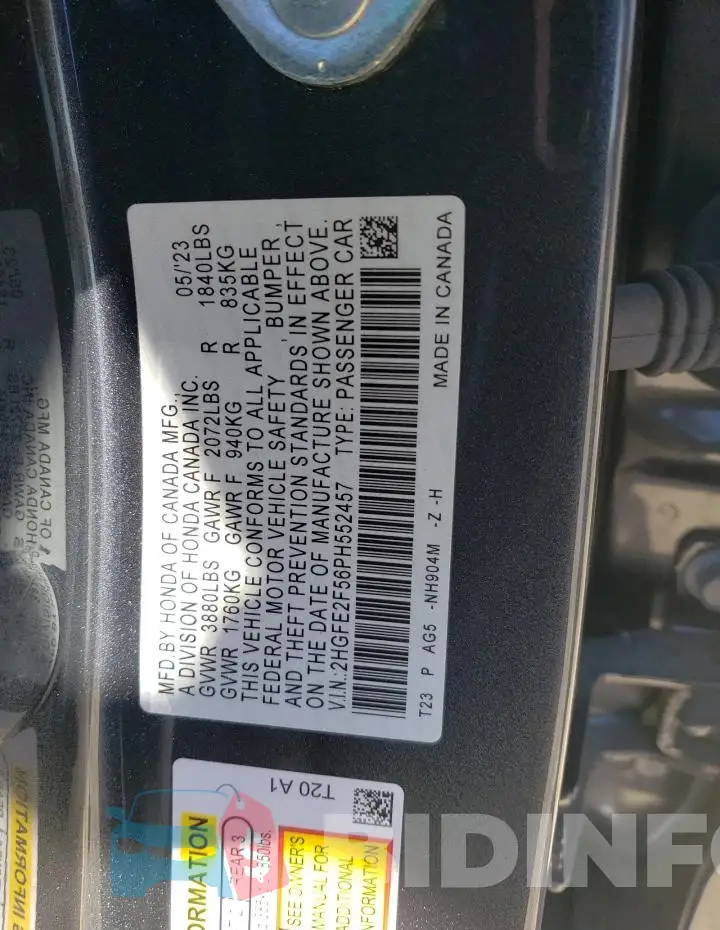 2HGFE2F56PH552457 Photo# 12