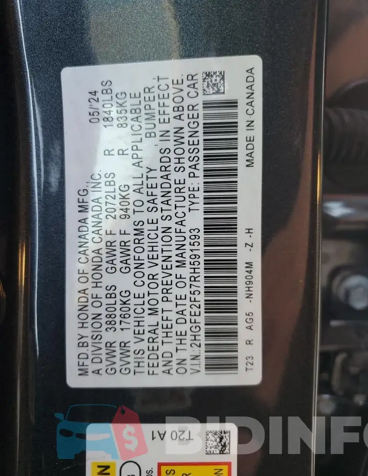 2HGFE2F57RH591593 Photo# 12