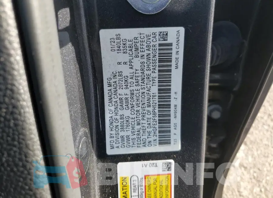 2HGFE2F58PH521761 Photo# 12