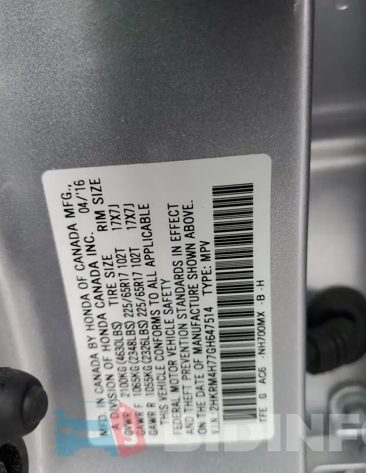 2HKRM4H77GH647514 Photo# 13
