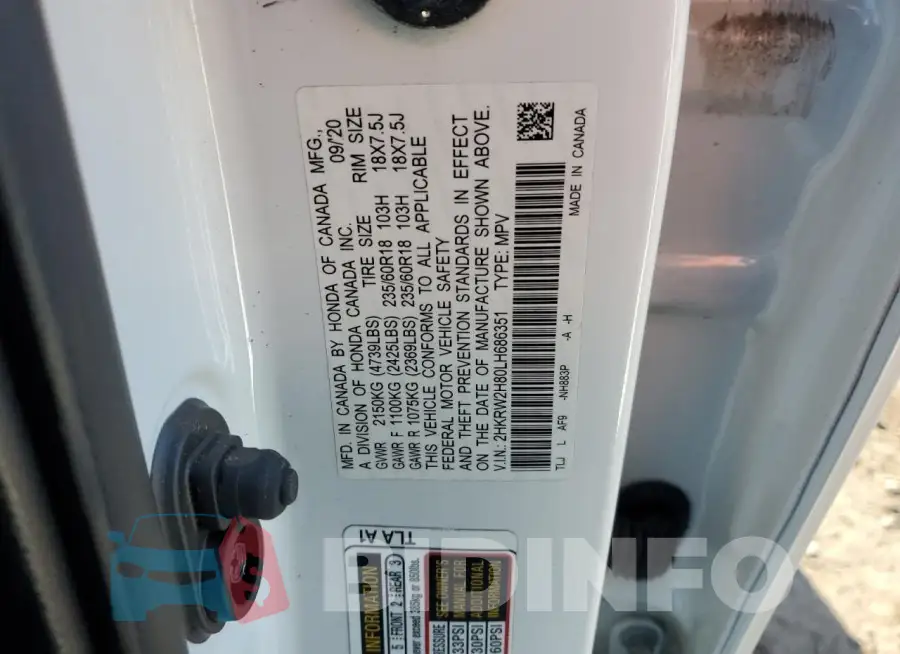 2HKRW2H80LH686351 Photo# 13