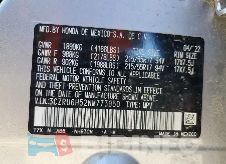 3CZRU6H52NM773050 Photo# 13