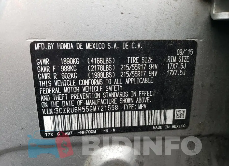 3CZRU6H55GM721558 Photo# 14
