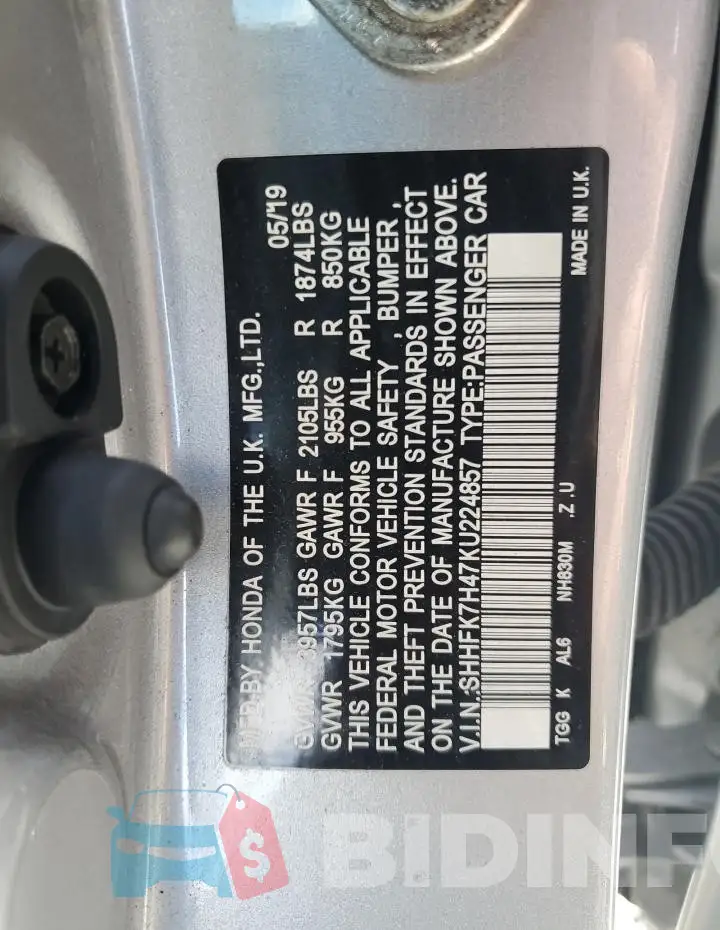 SHHFK7H47KU224857 Photo# 12