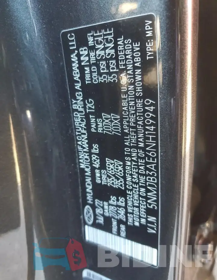 5NMJB3AE6NH149949 Photo# 12