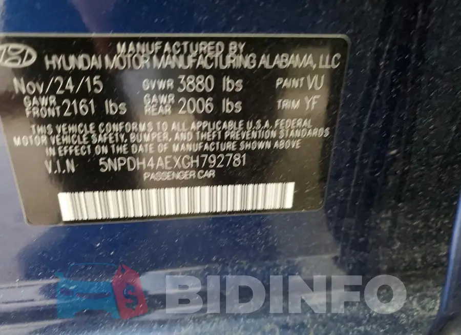 5NPDH4AEXGH792781 Photo# 12